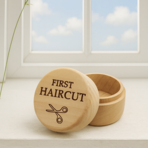 Дървена кутийка “First Haircut”.